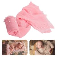 Newborn Photography Wrap | Handmade Pearl Decor Wrap Blanket for Baby Photo Props | 35.5 X 67 inch Newborn Photo Shoot Outfits (Pink)