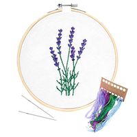 Unime Embroidery Starter Kit with Pattern Full Range Embroidery Kit with Embroidery Cloth, Embroidery Hoop, Color Threads, Needles (Lavender)
