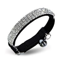 CHUKCHI Soft Velvet Safe Cat Adjustable Collar Bling Diamante With Bells,11 inch for small dogs and cats (Black)