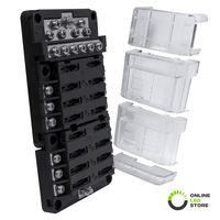 12 Way Fuse Block with 12 Ground Negative Busbar for Automotive [12V - 32V DC] [100 Amp Max] [Modular Design] [ATC/ATO Fuses] [LED Indicator] Auto Marine Ground Terminal Fuse Box