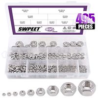 Swpeet 495Pcs Metric 304 Stainless Steel 9 Sizes Hex Nuts Assorment Kit, Coarse Thread Hexagon Nut 9 Sizes - M2 M2.5 M3 M4 M5 M6 M8 M10 M12