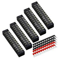 10pcs (5 Sets) 12 Positions Dual Row 600V 15A Screw Terminal Strip Blocks with Cover + 400V 15A 12 Positions Pre-Insulated Terminals Barrier Strip (Black & Red) by MILAPEAK
