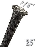 Electriduct 1/8" PET Expandable Braid Sleeving Flexible Wire Mesh Sleeve - 25FT (Black)