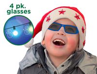 Holiday Specs Plastic 3D GLASSES- 4pk Holographic glasses, Look through Glasses at your Holiday Lights and see Snowmen, Snowflakes, Santa, or Reindeer Appear before your Eyes!