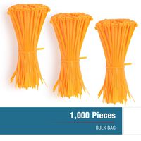 Zip Cable Wire Cord Ties 1000 Pack 6" Orange 40 lb. Heavy Duty PA66 Nylon Plastic