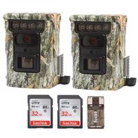 Two Browning BTC9D Defender 850 WiFi/Bluetooth Trail Game Cameras (20MP, Camo) & 2 32Gb Cards w. Focus Reader