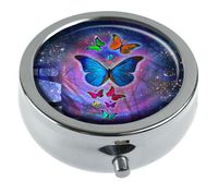 Top A Butterfly Custom Personalized Round Pill Box Decorative Box Vitamin Container Pocket Or Wallet (Butterfly-4)