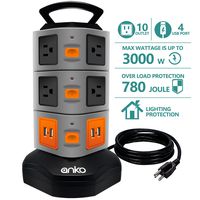 Power Strip Tower, ANKO 3000W 13A 16AWG Surge Protector Electric Charging Station, 10 Outlet Plugs with 4 USB Slot 6feet Cord Wire Extension Universal Charging Station (1-Pack)