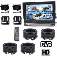 Padarsey Backup Camera System, 4 Split Screen 9'' Quad View Display HD Monitor with DVR Recording Function, Waterproof Night Vision Cameras x 4 for Truck Trailer Heavy Box Truck RV Camper Bus