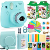Fujifilm Instax Mini 9 Instant Camera + Fuji Instant Film (40 Sheets) + Accessories Bundle - Carrying Case, Color Filters, Photo Albums, Assorted Frames, Selfie Lens plus more (Ice Blue) (Renewed)
