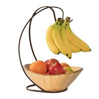 Seville Classics Fruit Tree with Banana Hook and Large Wavy Bamboo Bowl