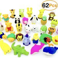 OHill Animal Erasers, Pack of 62 3D Animal Pencil Erasers Puzzle Erasers Kid Erasers for Party Favors Games Prizes Carnivals and Classroom Rewards