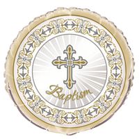 18" Foil Gold & Silver Radiant Cross Baptism Balloon