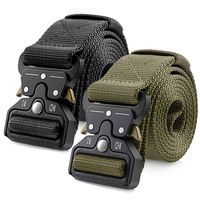 MOZETO Tactical Belt,Military Style 1.5 Inches Durable Nylon Web Belt, Quick-Release Heavy-Duty Metal Buckle Rigger Cobra Belt, Suitable for Waist 30"-60" (Black+Green, L Waist 42" - 47" Width 1.5")