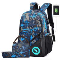School Backpack for Boys，Lightweight Water Resistant Bookbags Casual Daypack Travel Laptop Backpack with USB Charging Port, Lunch Box and Pencil Case