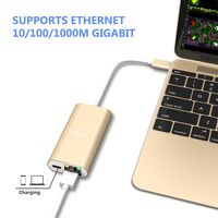 USB-C to Ethernet Adapter, Type c to 1 USB C Power Delivery +1 Gigabit Ethernet 10/100/1000 Mbps LAN Network for MacBook,Google Chromebook Pixel and more Type C Devices (Gold)