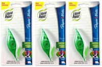 Paper Mate 660415 Liquid Paper DryLine Grip Correction Tape Dispenser, Pack of 3; Transparent Green Body; 1/5 inches Wide x 27.8 feet Long White Tape; Applies Dry, Rewrite Instantly; Swivel Tip