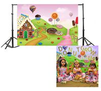 Leowefowa Vinyl Cartoon Gingerbread House Backdrop 5X3FT Lollipops Hot Air Balloon Candy Cane Ice Cream Donuts Cupcakes Grassland Fairytale Happy Birthday Photography Background Photo Studio Props