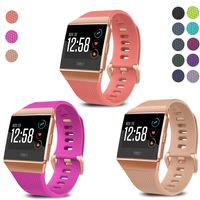 SKYLET Compatible with Fitbit Ionic Bands, 3 Pack Soft Replacement Sport Wristbands Compatible with Fitbit Ionic Smart Watch with Buckle Men Women (Rose Red,Peach Pink,Blush Small)