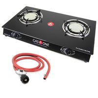 GasOne 4078 One Gas Range Stove Ceramic Head with Propane Regulator-2 Burner Glass Cooktop Auto Ignition