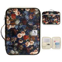 BTSKY New Multi-Functional A4 Document Bags Portfolio Organizer-Waterproof Travel Pouch Zippered Case for Ipads, Notebooks, Pens, Documents (Beige Flower)
