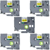 Replace Brother PTouch Labels Tape TZe631 TZ631,1/2 Inch(12mm) W x 26.2 Feet(8m) L,Black on Yellow,Compatible for Brother Label Maker PTD210 PTH100 PTD400AD PTP700 PTD600 PT1230PC, 5 Pack