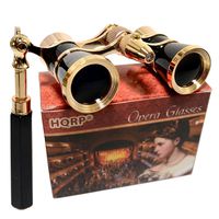 HQRP 3 x 25 Opera Glasses in Elegant Black Color w/Built-in Elegant Black Extendable Handle with Gold Trim in Gift Box
