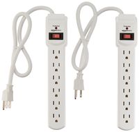 AmazonBasics 6-Outlet Surge Protector Power Strip 2-Pack, 2-Foot Long Cord, 200 Joule - White