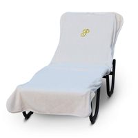 Luxury Hotel & Spa Monogrammed Pool Chaise Lounge Cover, Gold Embroidered Towel - Extra Absorbent 100% Turkish Cotton- Soft Terry Finish - Hotel-Style, Standard Size - Script P White