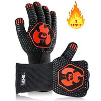 Mr. Smith BBQ Grill Gloves. Oven Mitts Protect to 1472 ºF, Extreme Heat Resistant Gloves with Multiple Advanced Layers, Comfortable Cotton Inside, Non-Slip Grip. 1 Pair, Black.