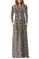 AUSELILY Women Long Sleeve Loose Plain Plus Size Maxi Dresses Casual Long Dresses with Pockets (M, Leopard)