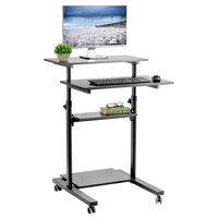 VIVO Black Mobile Height Adjustable Table Stand Up Desk with Storage, Computer Workstation Rolling Presentation Cart (CART-V02DB)