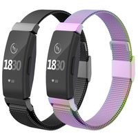 CCnutri Compatible with Fitbit Inspire HR Bands, Stainless Steel Loop Metal Mesh Bracelet for Fitbit Inspire and Ace 2 Replacement Wristbands for Women Men,Colorful, Black, Large