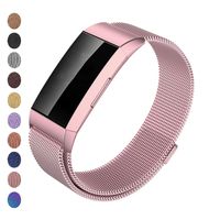 Meikeio Replacement Bands Compatible for Fitbit Charge 3, Charge 3 Stainless Steel Metal Bands(Pink Gold,Small)