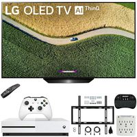 LG OLED55B9PUA B9 55" 4K HDR Smart OLED TV with AI ThinQ (2019) Bundle with Microsoft Xbox One S 1TB Console, Flat Wall Mount Kit, Wireless Keyboard, and 6-Outlet Surge Adapter with Night Light