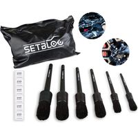 Setbloc Car Detailing Brush Set for Vehicles (6) with Organized Detailers Bag & Brush Labels | Soft Auto Detailing Brush Kit | Boar Hair Interior Car Cleaning Brush | 2-Inch No Shed Bristle | Non-Slip