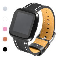 Henoda for Fitbit Versa Classic Leather Accessory Bands for Women Men, Genuine Leather Wristband Replacement Strap for Fitbit Versa Fitness Smart Watch Black