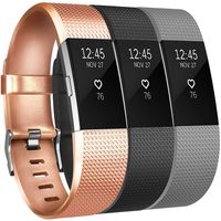 Amzpas for Fitbit Charge 2 Bands, 3 Pack, Small Large Adjustable Replacement Accessory Wristbands Bracelet for Fitbit Charge 2 Women & Men (# 04 Classic:Bronze+Black+Grey, Small)