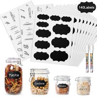 X-Chef 140 Kitchen Pantry Labels, 10x10 Black Chalkboard Stickers and 2x20 Clear Preprinted Pantry Labels with 2 Erasable Chalk Markers White for Kitchen Food Storage Container Spice Jars Canisters