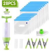 Sous Vide bags BPA Free 20 Reusable vacuum seal bags for Anova and Joule Cookers, 1 Hand Pump, 2 Sealing Clips and 4 Sous Vide Clips, Practical for Long-time Sous Vide Cooking & Food Storage freezing