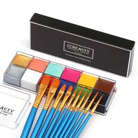 CCBeauty Professional Face Body Paint Oil 12 Colors Halloween Art Party Fancy Make Up Set with 10 Blue Brushes,Deep