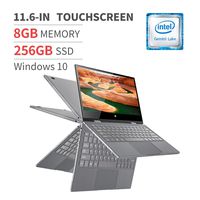 BMAX 2 in 1 Convertible Laptop, 11.6-inch FHD IPS Touchscreen, Intel Quad Core N4100, 8GB LPDDR4, 256GB SSD, WiFi, Bluetooth, USB-C, Windows 10, Thin and Light All-Metal Body, Space Grey