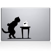 The Decal Guru 1035-MAC-13A-BLA Cat and Fish Bowl Vinyl Sticker, 13" Macbook Air, Black