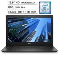 2019 Newest Dell Inspiron 15 15.6" HD LED-Backlit Touchscreen Laptop, Intel Core i3-8145U up to 3.90GHz, 8GB RAM, 512GB PCIe NVMe M.2 SSD + 1TB HDD, HDMI, Wireless-AC, Bluetooth, Windows 10, Black
