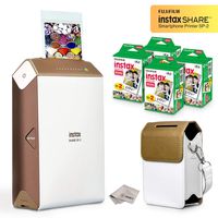 Fujifilm Instax Share Smartphone Printer SP2 (Gold) + Fuji Instax Mini Twin Pack Instant Film (80 Sheets) + Premium Protective Case + Microfiber Cleaning Cloth - Ultra Value Instant Printer Bundle