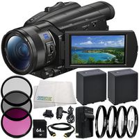 Sony FDR-AX700 4K Camcorder 9PC Accessory Bundle - Includes 2X Replacement Batteries + AC/DC Rapid Home & Travel Charger + More