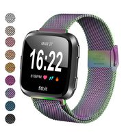 MEFEO Compatible with Fitbit Versa Bands, Stainless Steel Metal Band Mesh Bracelet with Strong Magnet Lock Wristbands Replacement for Fitbit Versa/Versa 2/Versa Lite/SE (Colorful, Large)