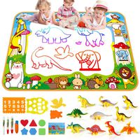 SmilePowo Aqua Magic Water Drawing Mat Set +10 Dinosaur Toy Set, (26 Pcs) ,Children Coloring Mat for Floor, Birthday Gift Kids Toddler Educational Toy Mat, Painting Writing Pad Doodle Board