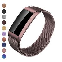 Meikeio Replacement Bands Compatible for Fitbit Charge 3, Charge 3 Stainless Steel Metal Bands(Coffee,Small)