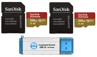 SanDisk 256GB Micro SDXC Extreme Memory Card (2 Pack) Works with GoPro Hero8 Black, GoPro Max 360 Action Cam U3 V30 4K A2 Class 10 (SDSQXA1-256G-GN6MA) Plus 1 Everything But Stromboli 3.0 Card Reader